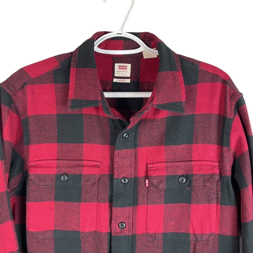 NEW Levis Relaxed Fit Worker Flannel Mens Small Red Black Plaid Buffalo Check